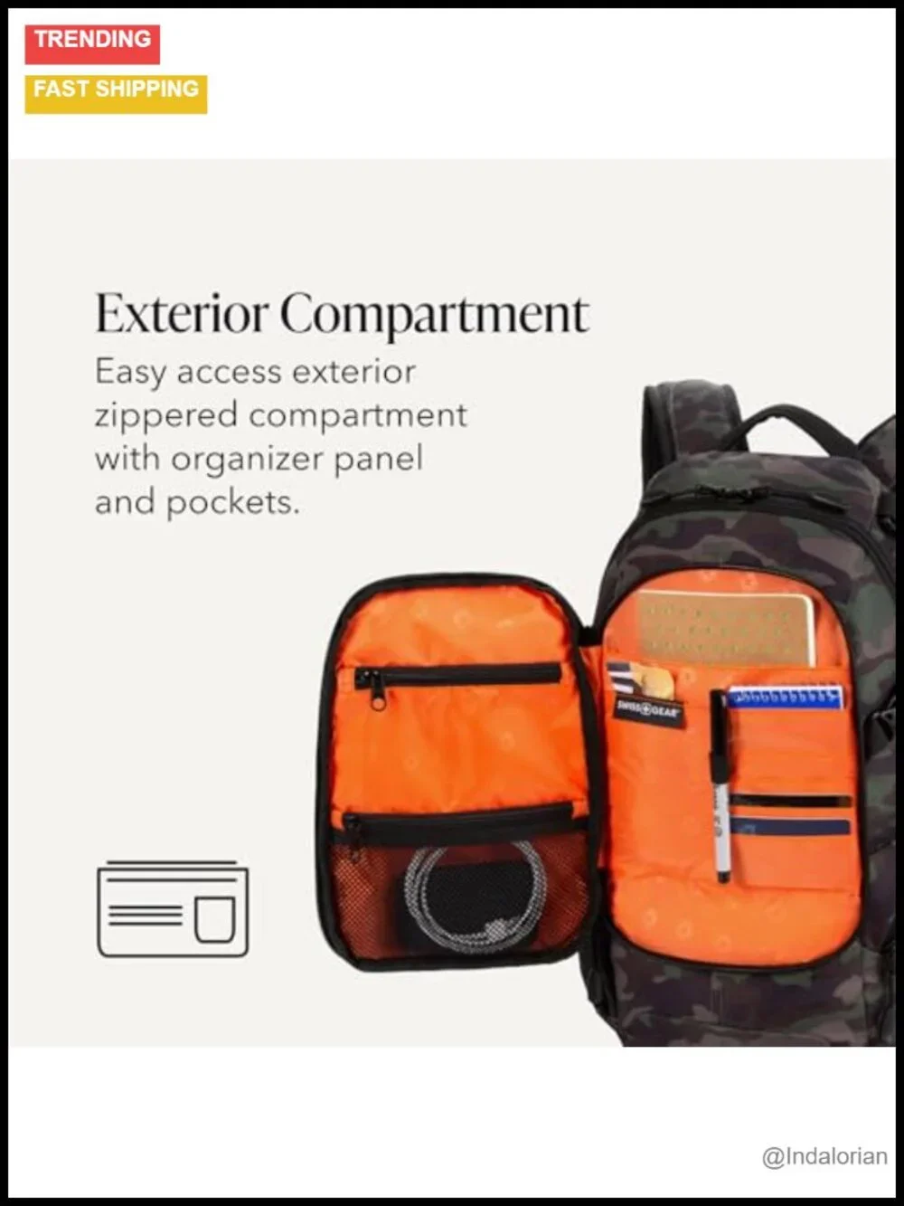 Slim Profile Daypack Backpack, Tablet Pocket, 15.9L, 18-Inch